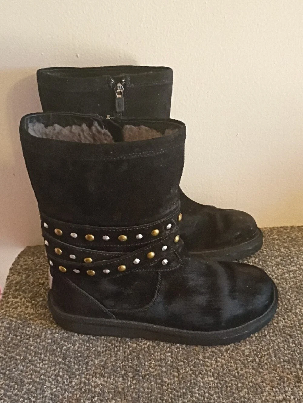UGG  Clovis Black Studded Women's Shearling-Lined Boots Size 8